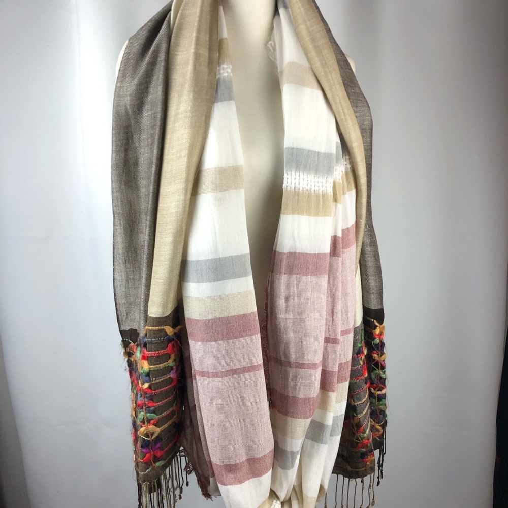 Woven Pashmina & Neutral Striped Scarf Bundle
